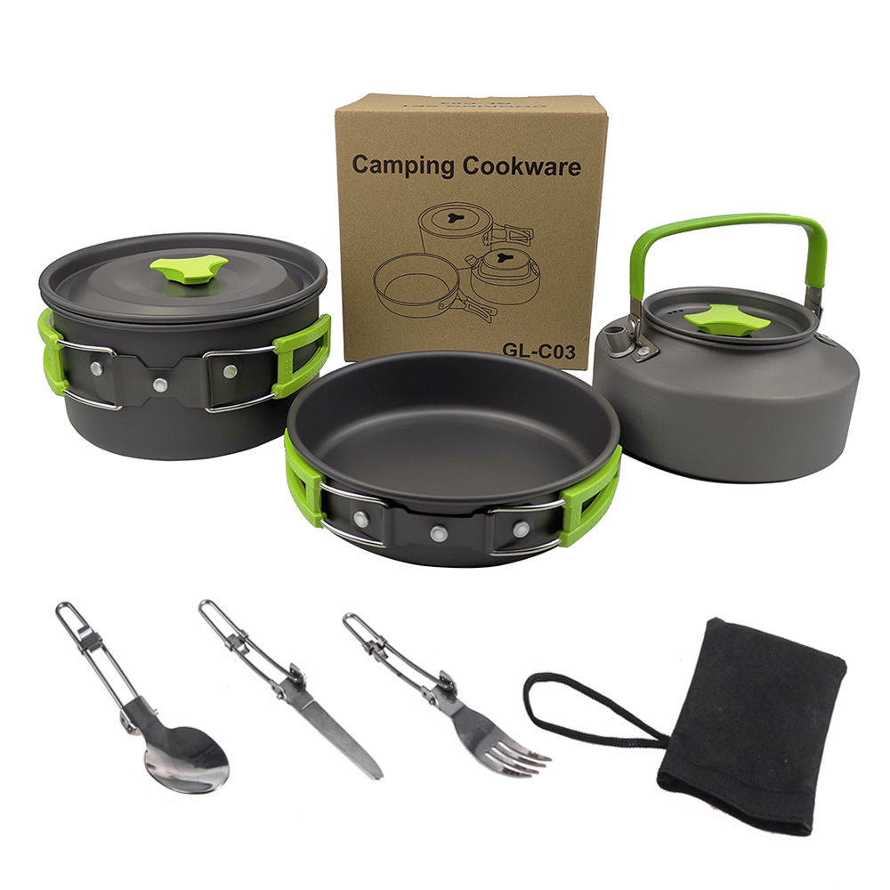 2-3 people camping pot set with teapot outdoor H042