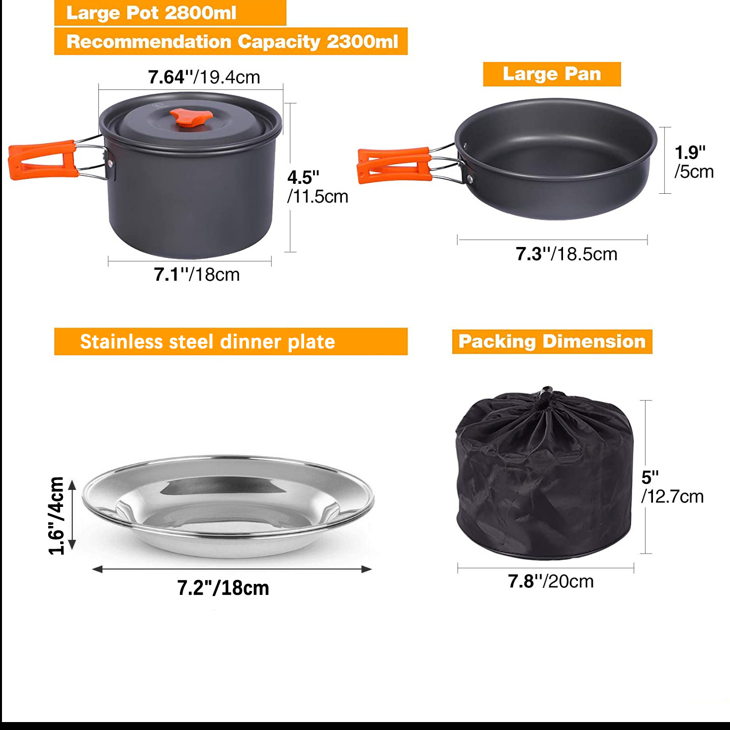 Camping Pot 1.6L Kettle Set Picnic Tableware H085