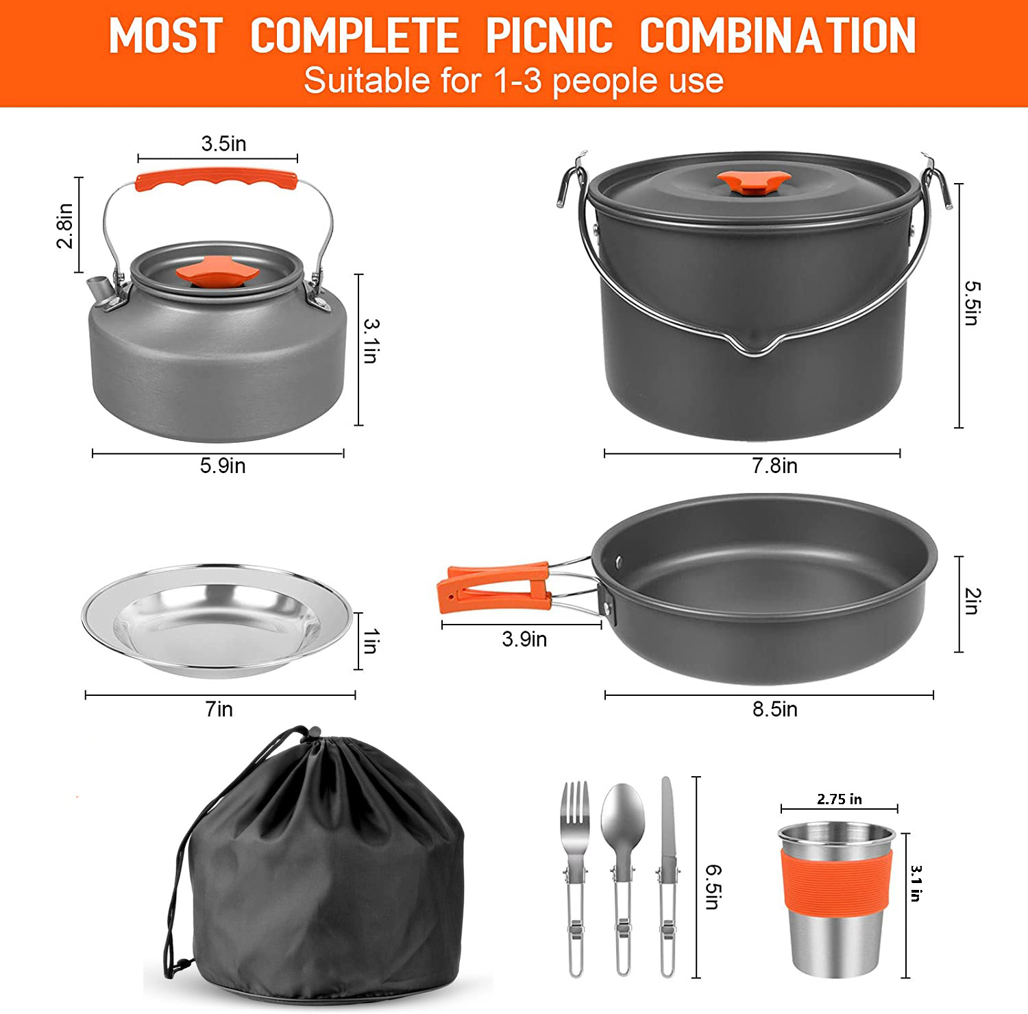 4-5 people outdoor hanging pot kettle set pot camping H090
