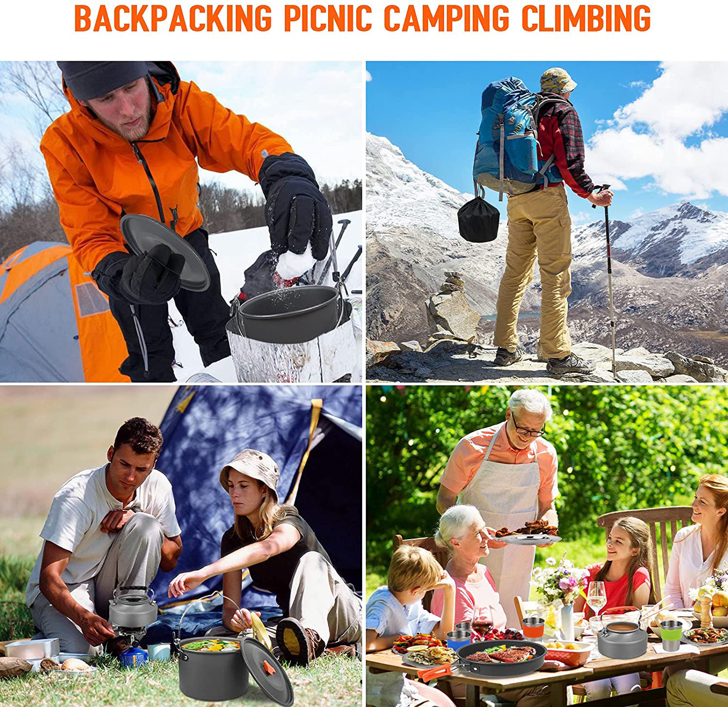 4-5 people outdoor hanging pot kettle set pot camping H090