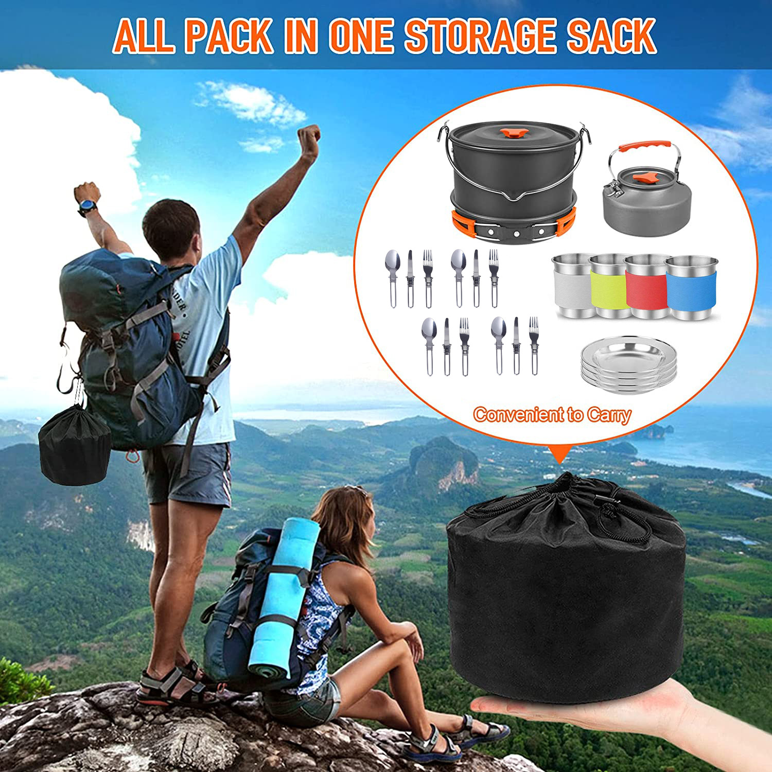 4-5 people outdoor hanging pot kettle set pot camping H090