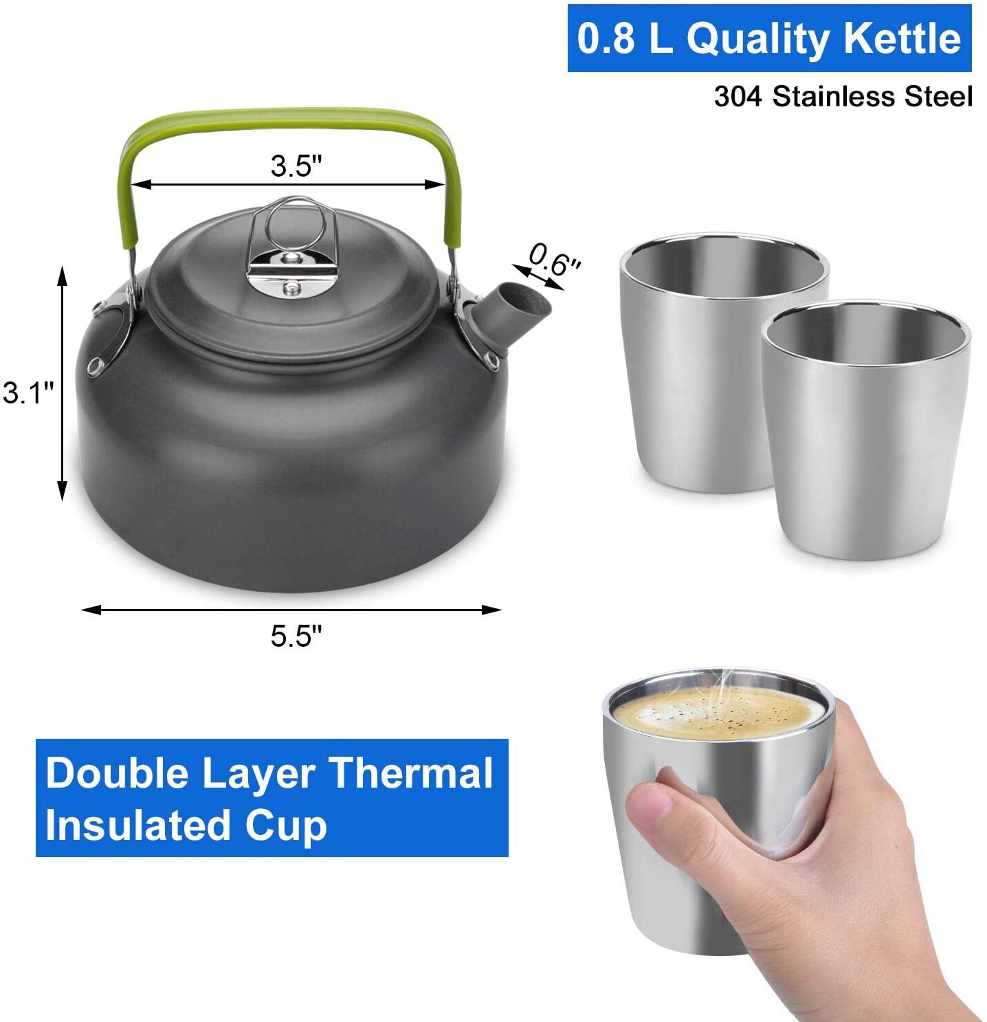 Portable set of pots and teapots for 2-3 people H117