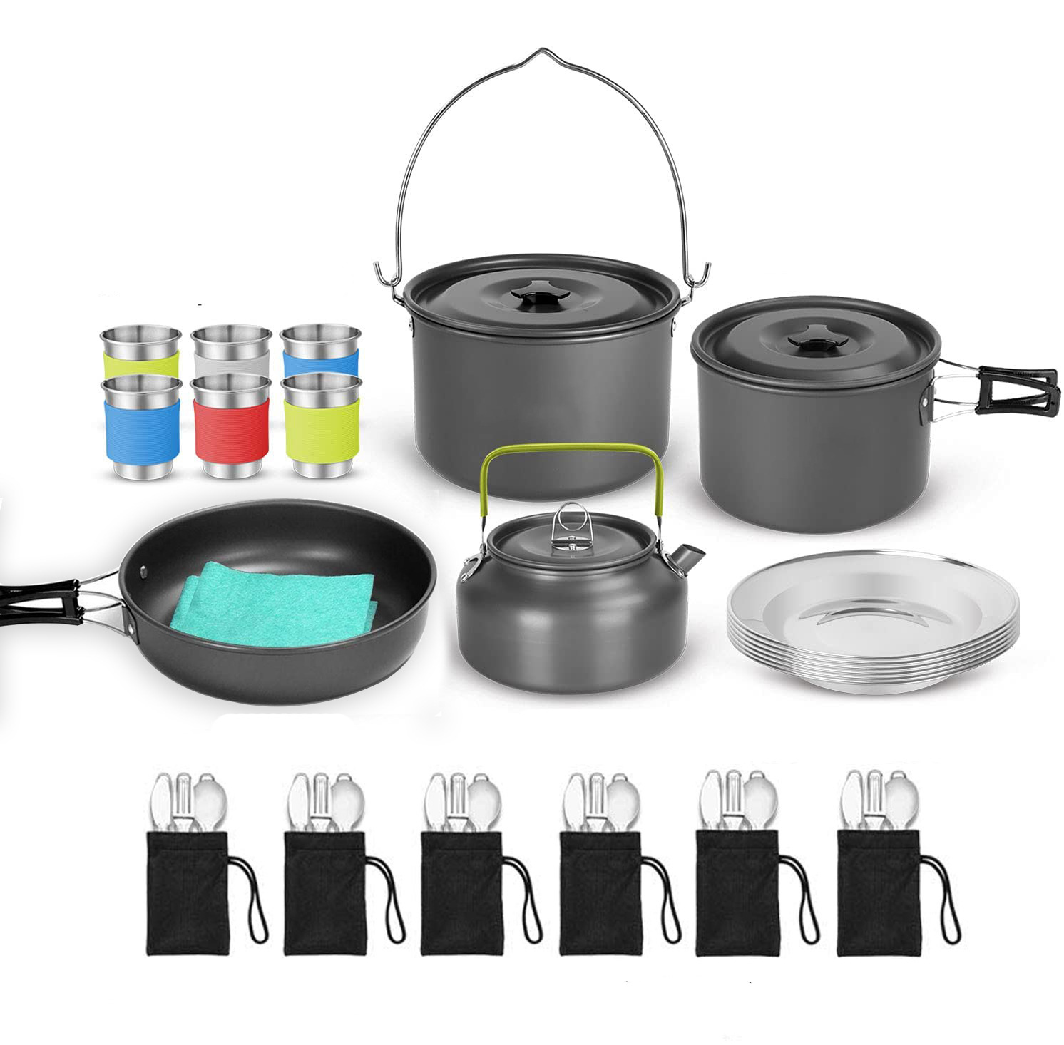 Pot set 5-6 people camping pot portable cooking utensils set H088