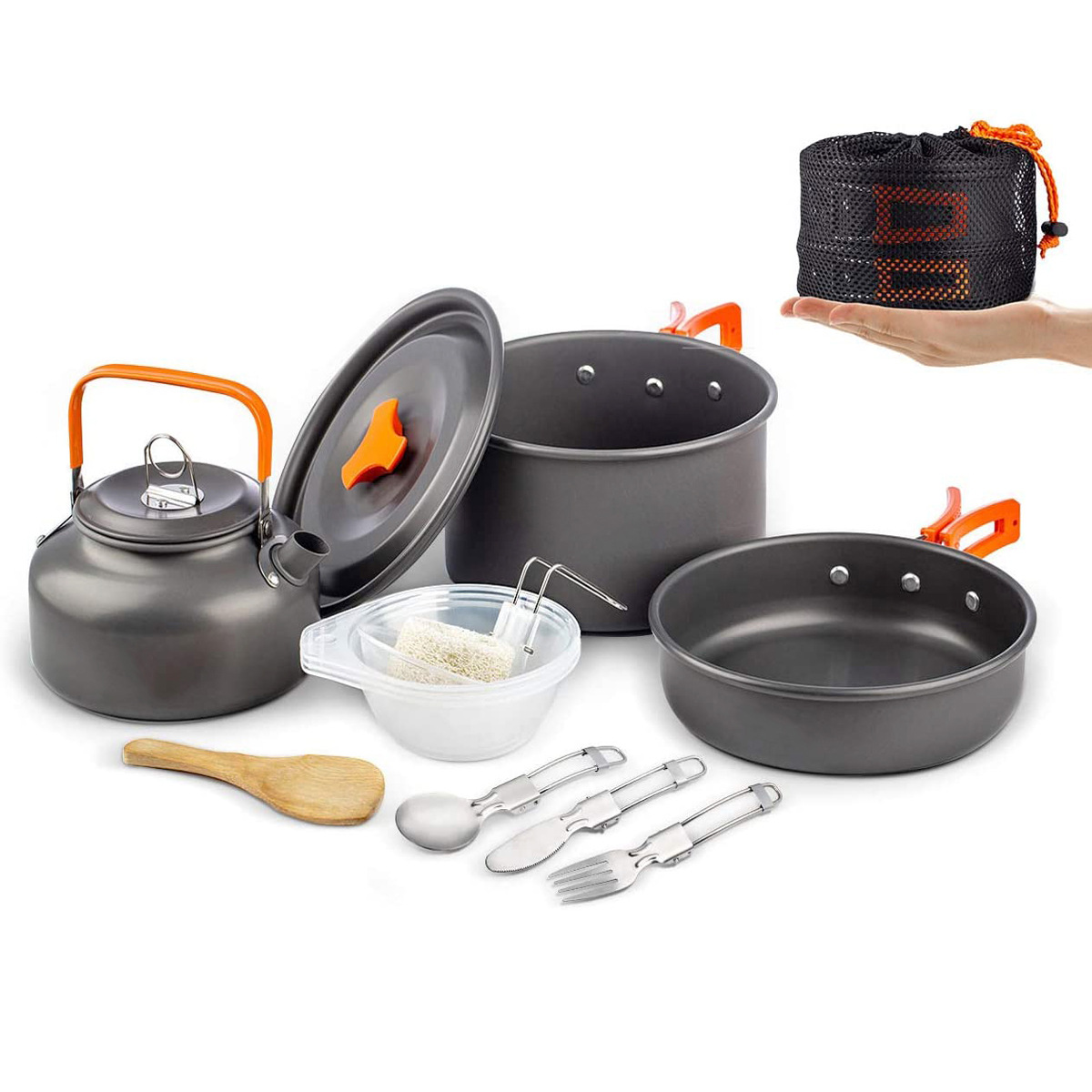 Set of pots with tableware combination camping folding cooker pot set H052