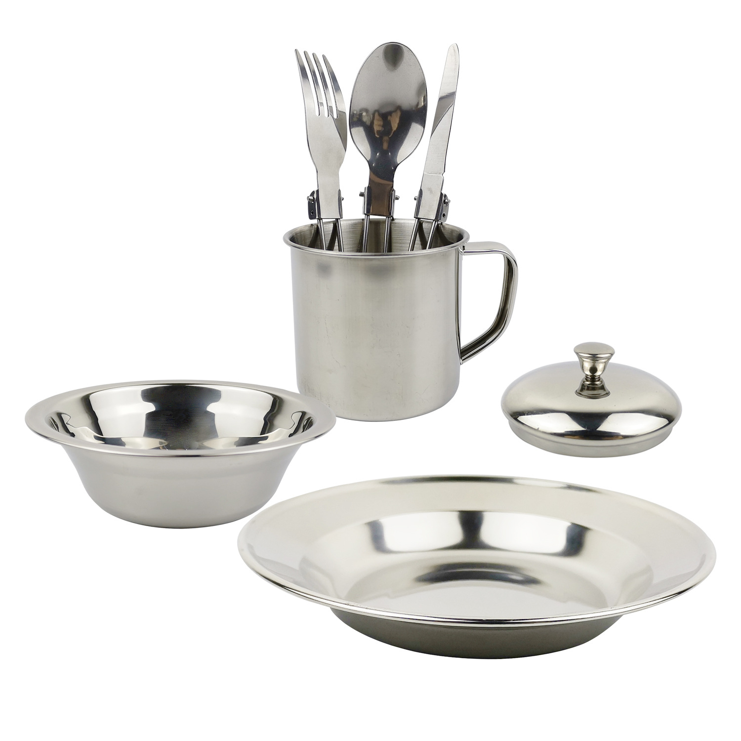 Stainless Steel Cookware Set 1-2 People Hiking Picnic BBQ H103