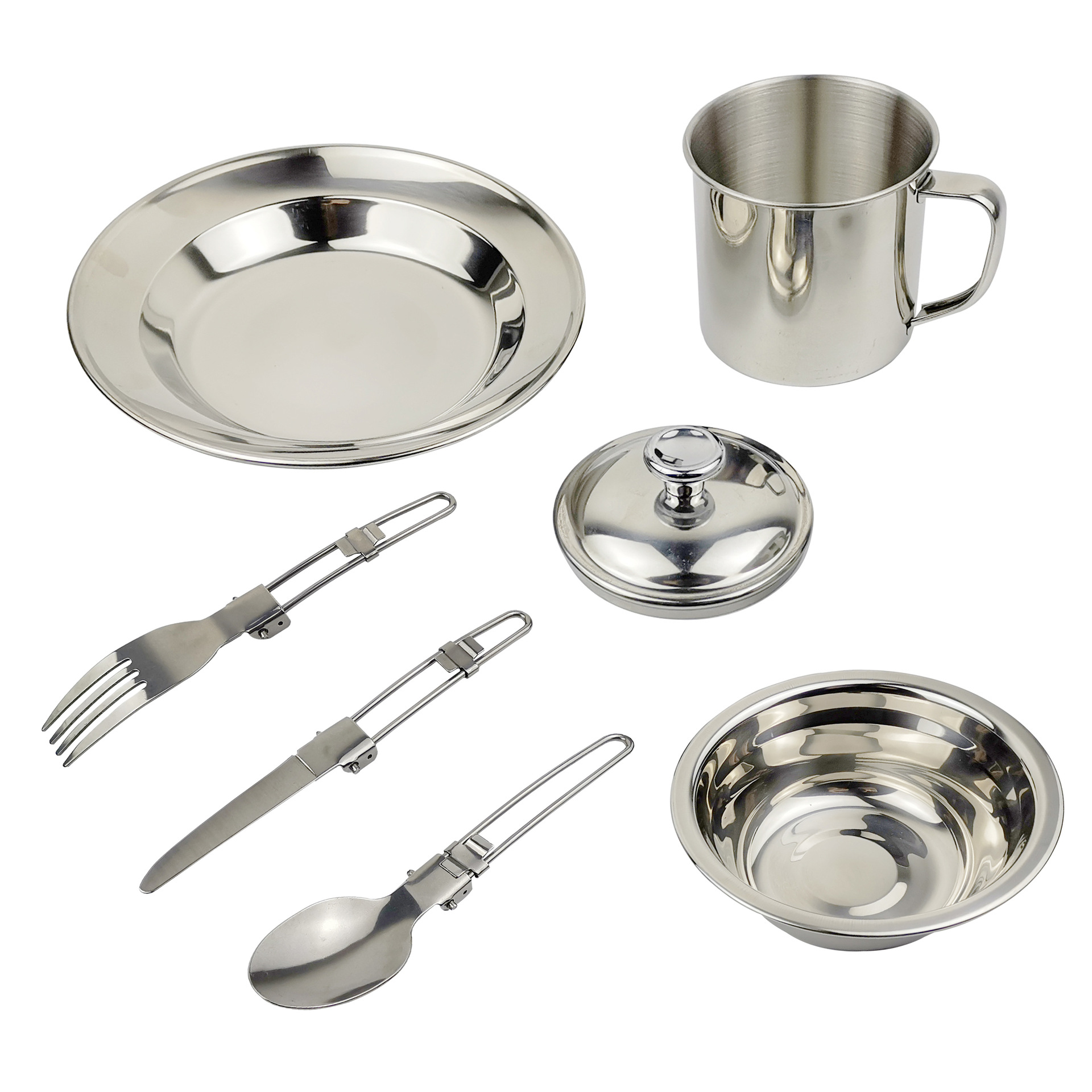 Stainless Steel Cookware Set 1-2 People Hiking Picnic BBQ H103