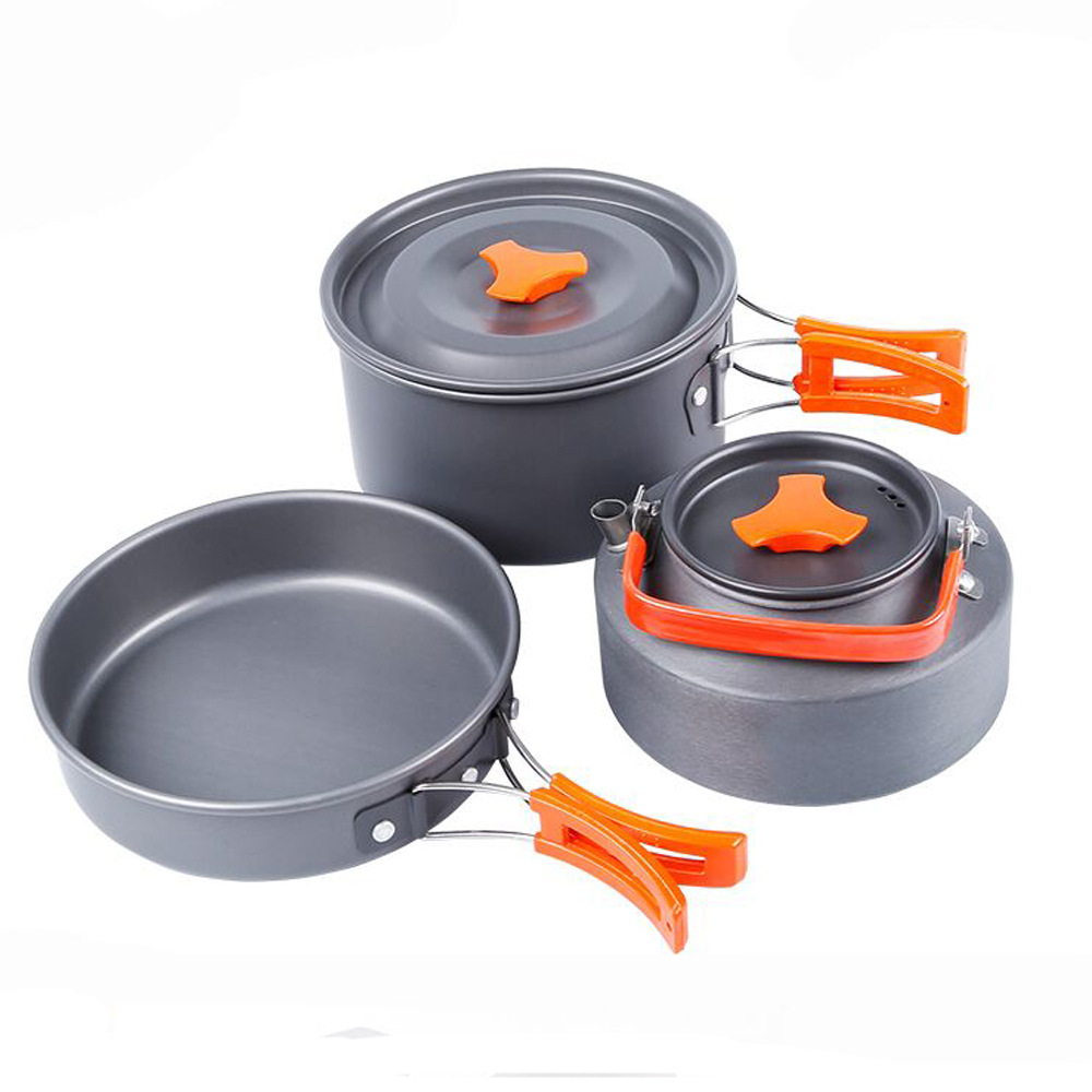 Three-piece set of aluminum alloy camping pots and kettles H077