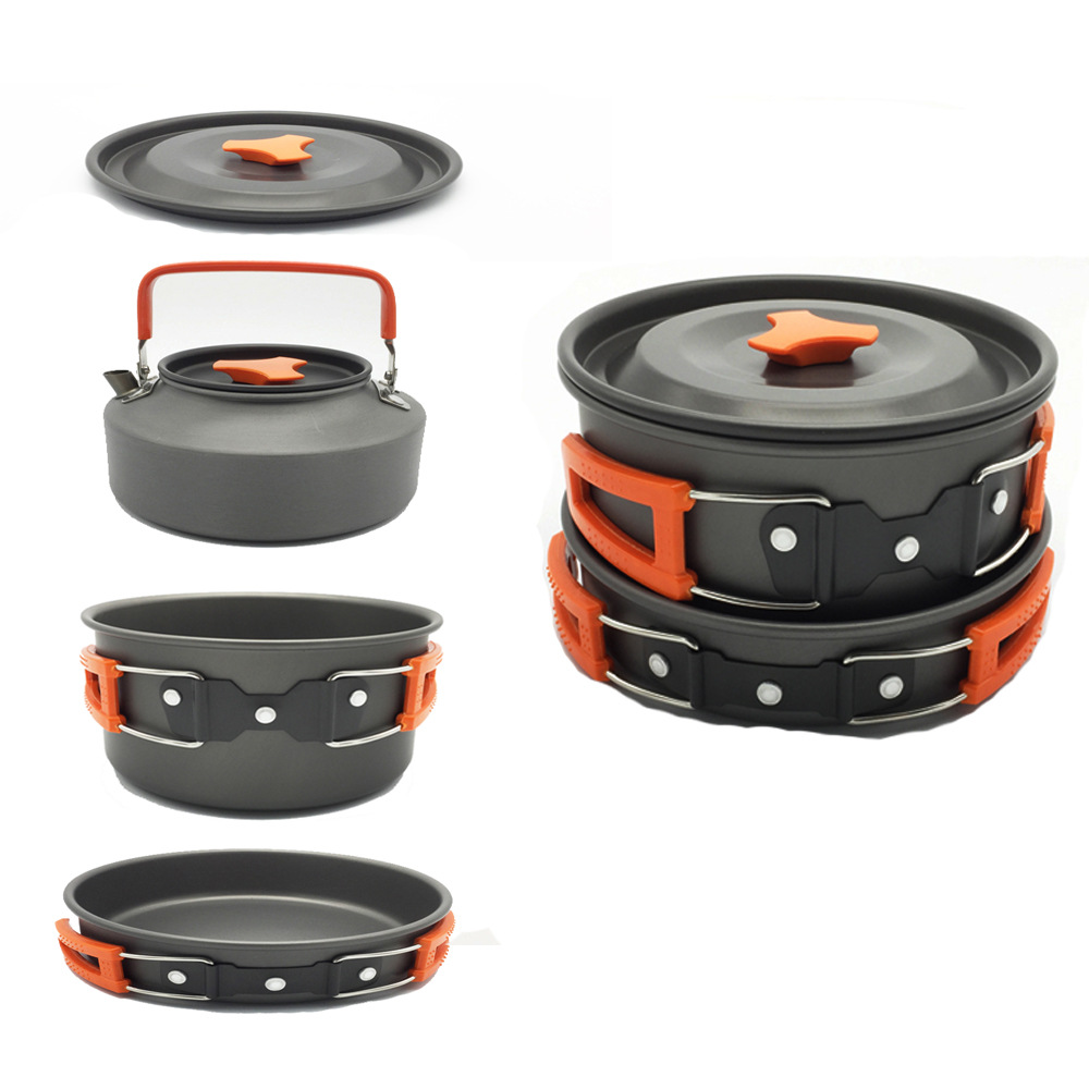 Three-piece set of aluminum alloy camping pots and kettles H077