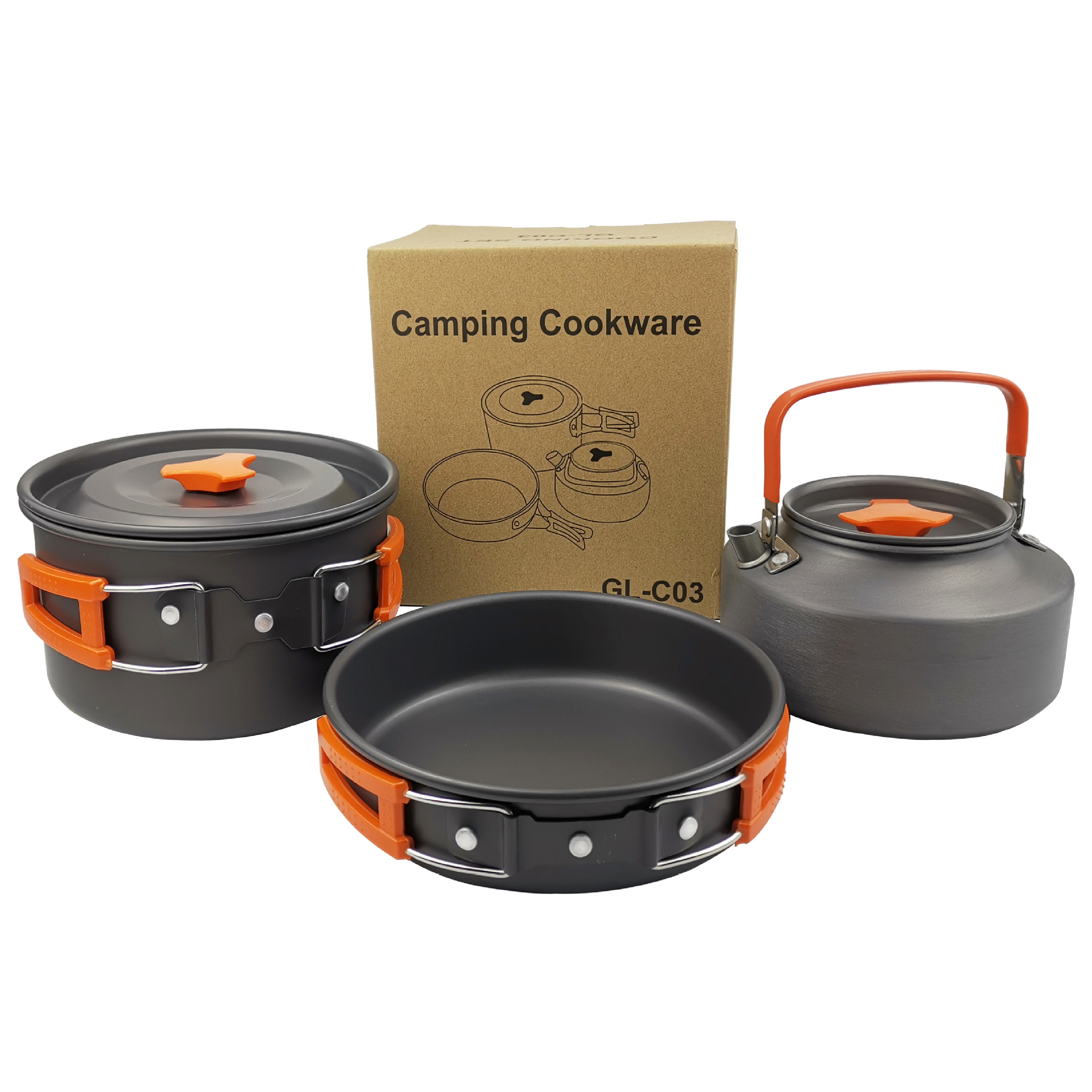 Three-piece set of aluminum alloy camping pots and kettles H077