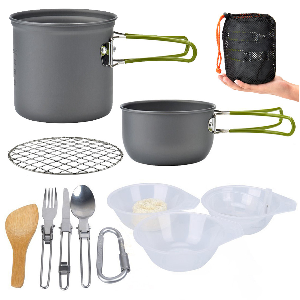 Wild hiking and camping set pot wood stove with tableware H029