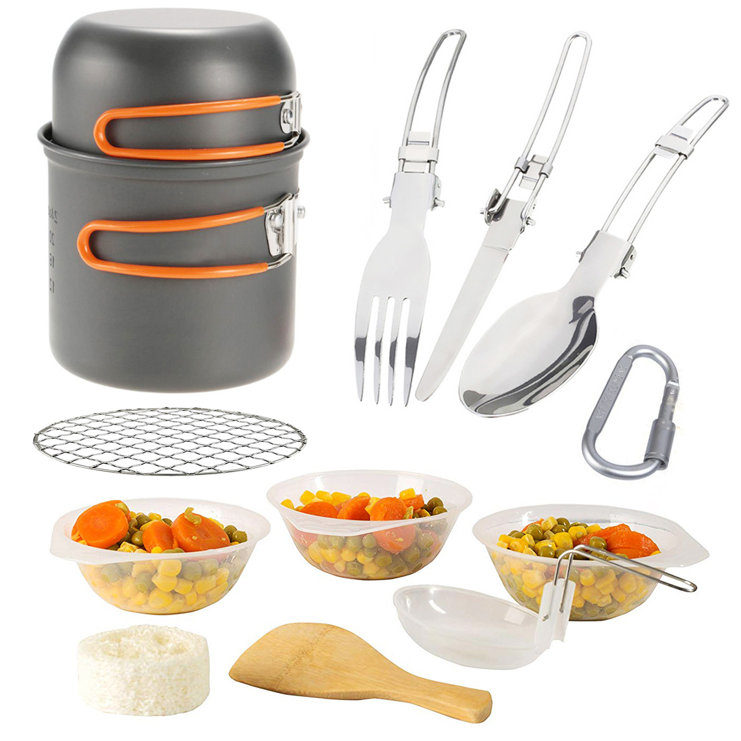 Wild hiking and camping set pot wood stove with tableware H029