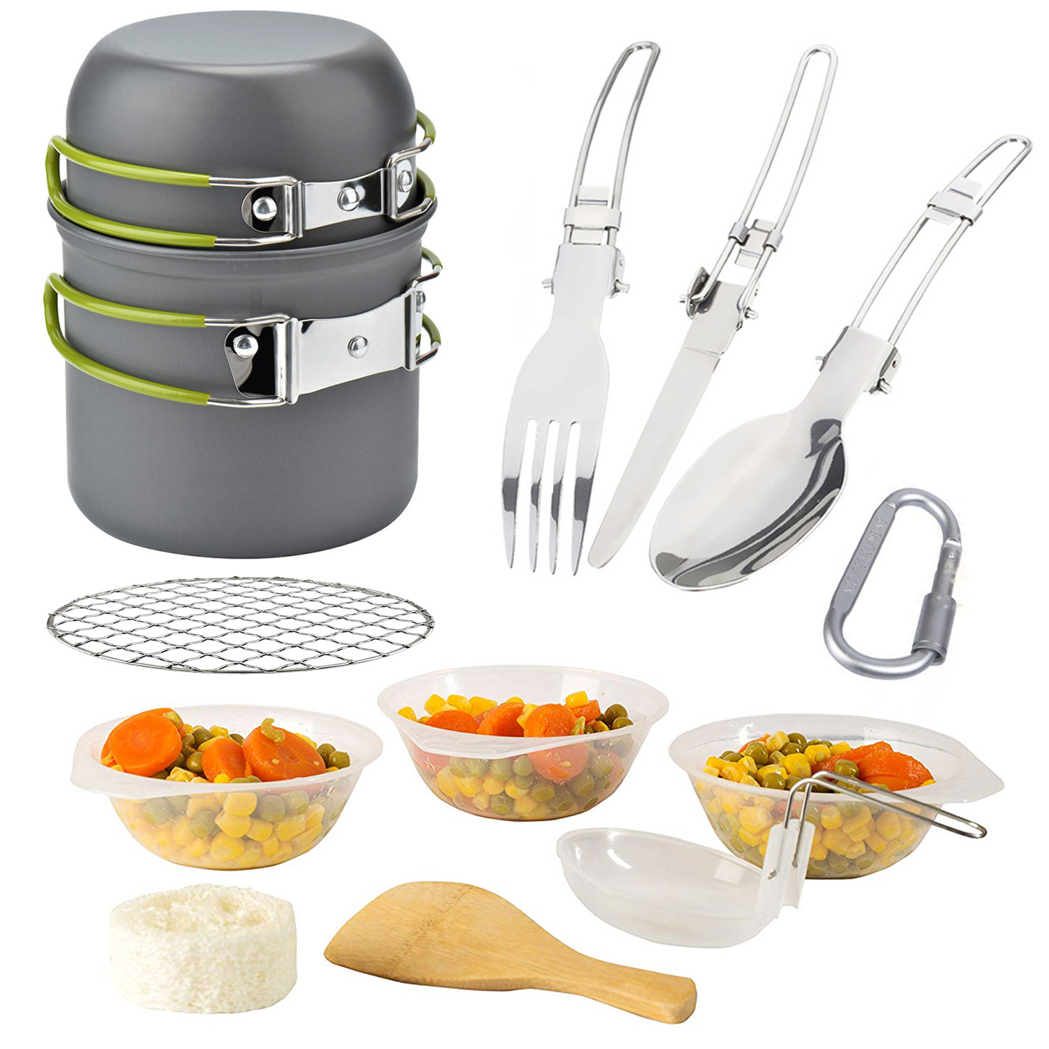 Wild hiking and camping set pot wood stove with tableware H029